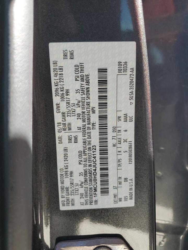 2018 Ford Escape Sel VIN: 1FMCU0HD4JUC41123 Lot: 87268215