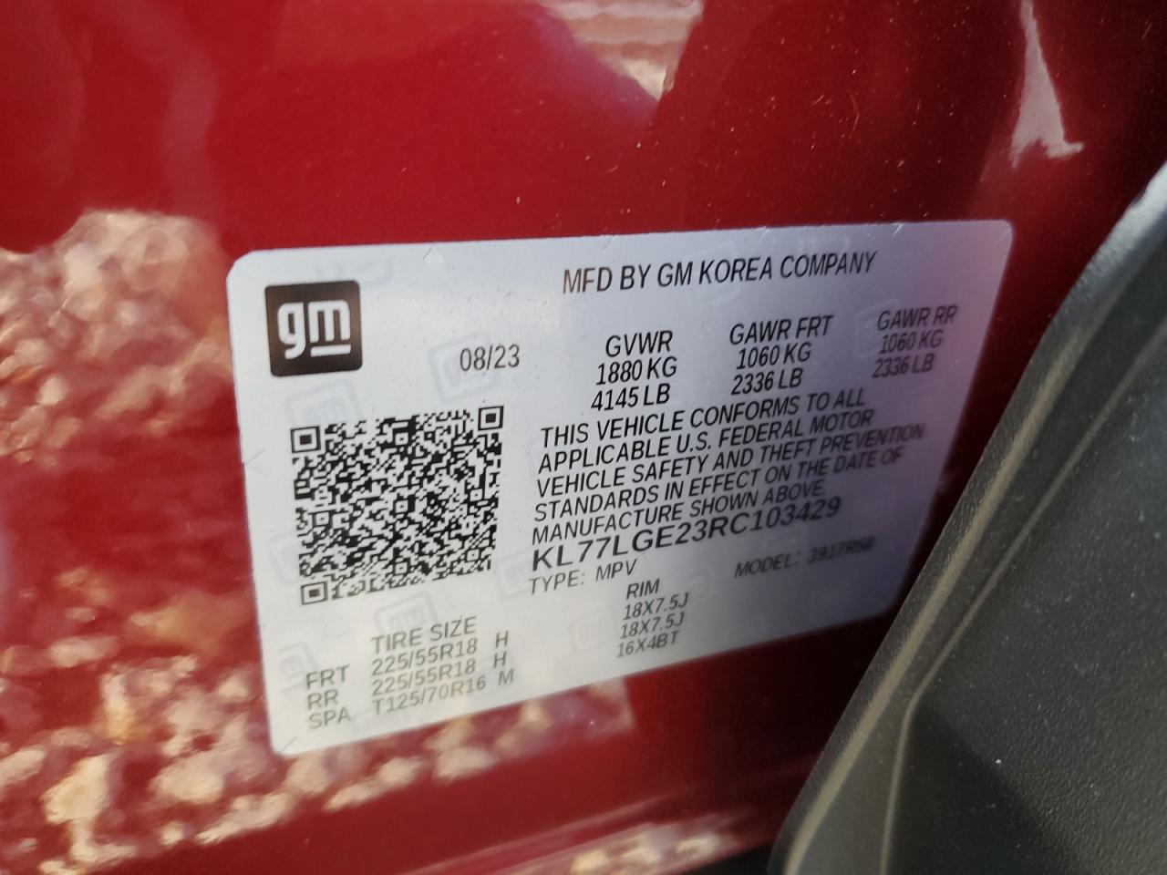 2024 Chevrolet Trax 1Rs VIN: KL77LGE23RC103429 Lot: 84168075