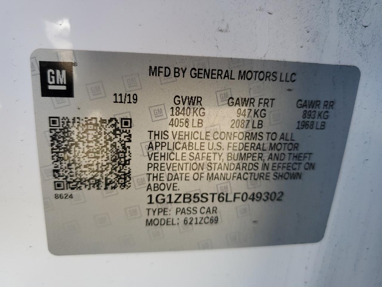 2020 Chevrolet Malibu Ls VIN: 1G1ZB5ST6LF049302 Lot: 82785325