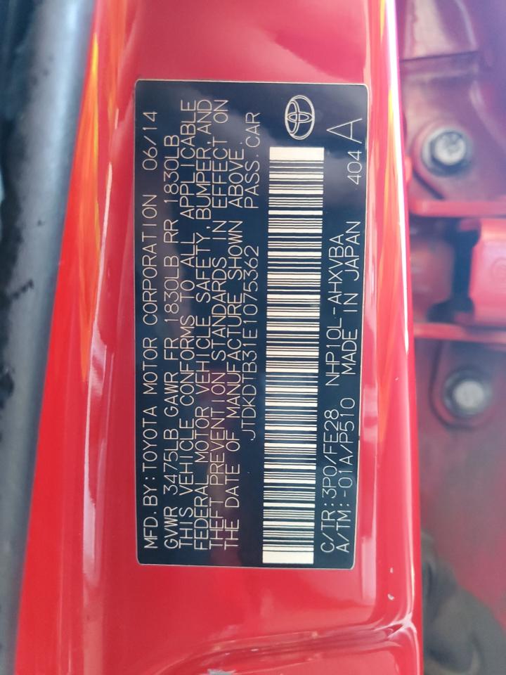 2014 Toyota Prius C VIN: JTDKDTB31E1075362 Lot: 87468955