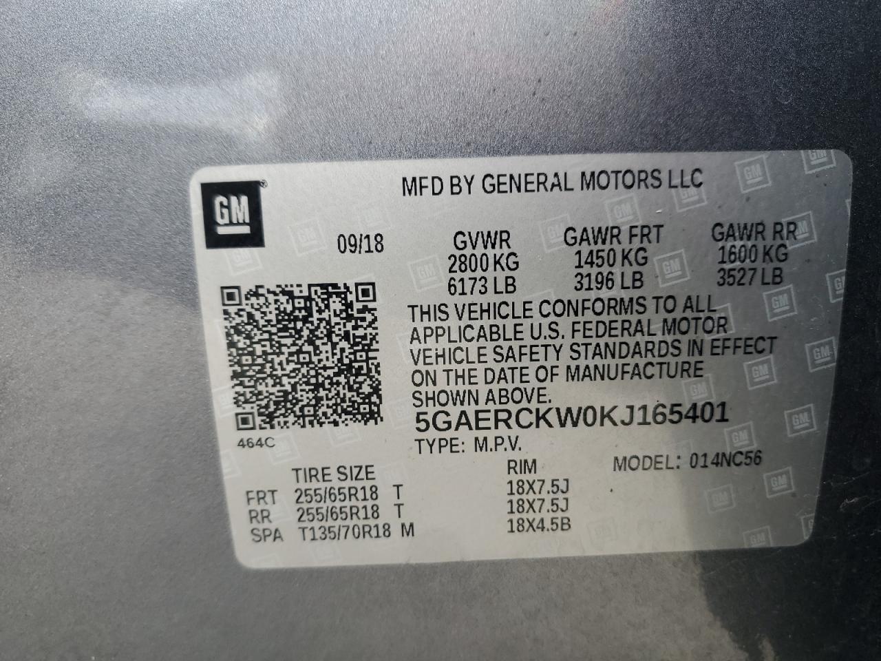 2019 Buick Enclave Premium VIN: 5GAERCKW0KJ165401 Lot: 90482275