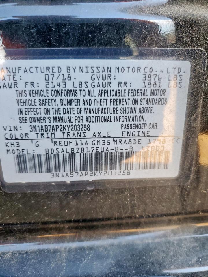 2019 Nissan Sentra S VIN: 3N1AB7AP2KY203258 Lot: 84913355