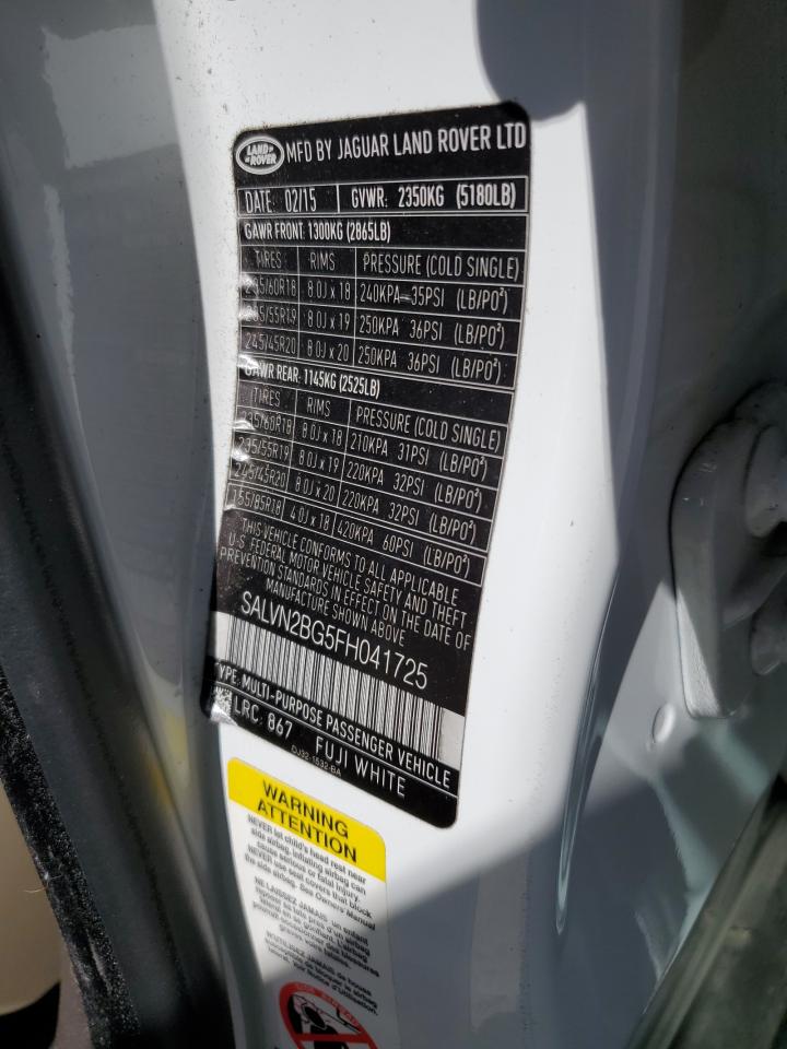 2015 Land Rover Range Rover Evoque Pure VIN: SALVN2BG5FH041725 Lot: 89476445