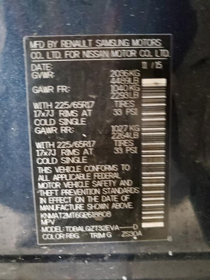 2016 Nissan Rogue S VIN: KNMAT2MT6GP618808 Lot: 86185415