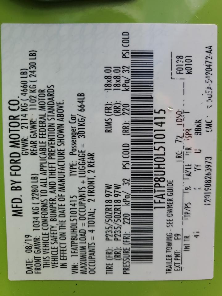 2020 Ford Mustang VIN: 1FATP8UH0L5101415 Lot: 84993305