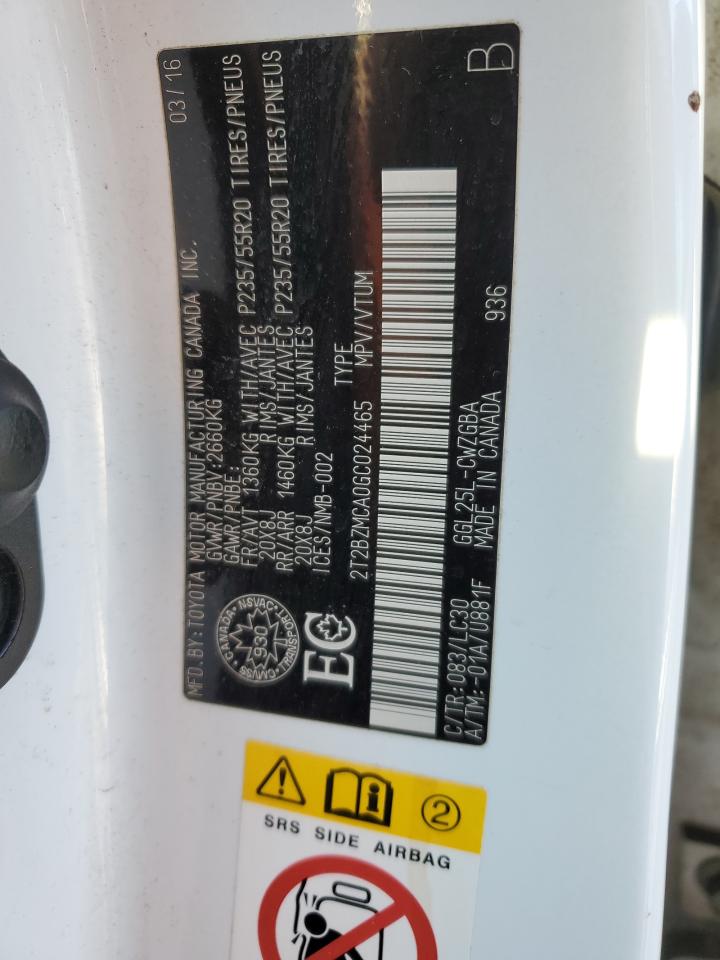 2016 Lexus Rx 350 Base VIN: 2T2BZMCA0GC024465 Lot: 85280115