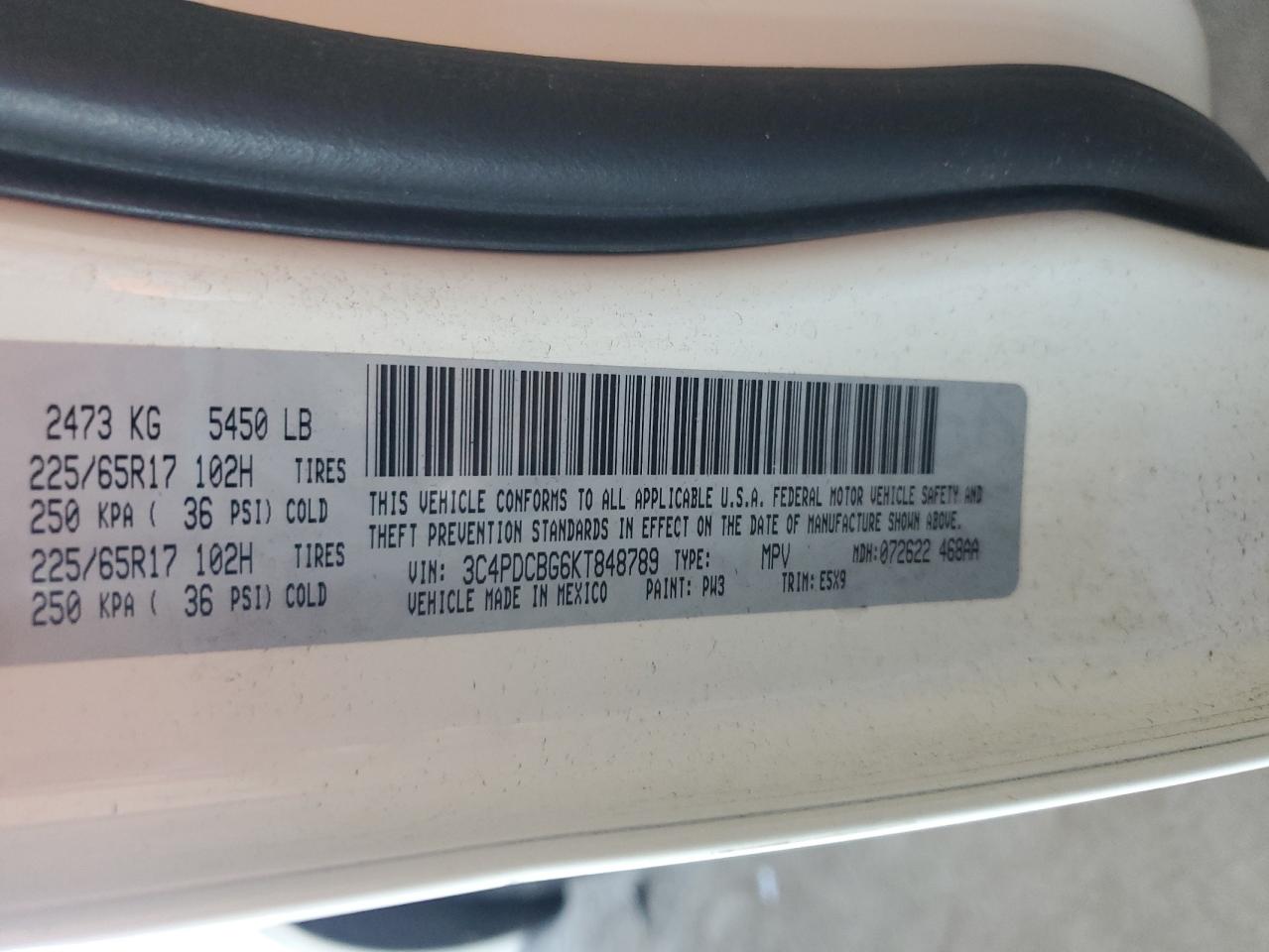 2019 Dodge Journey Se VIN: 3C4PDCBG6KT848789 Lot: 89851505