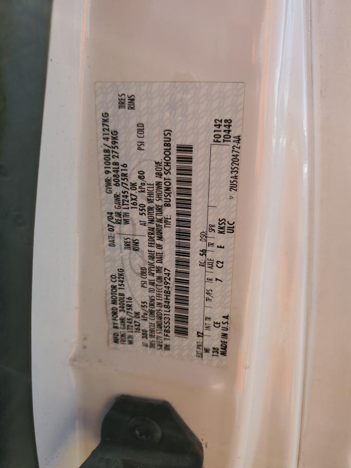 2004 Ford Econoline E350 Super Duty Wagon VIN: 1FBSS31L84HB49247 Lot: 85927295