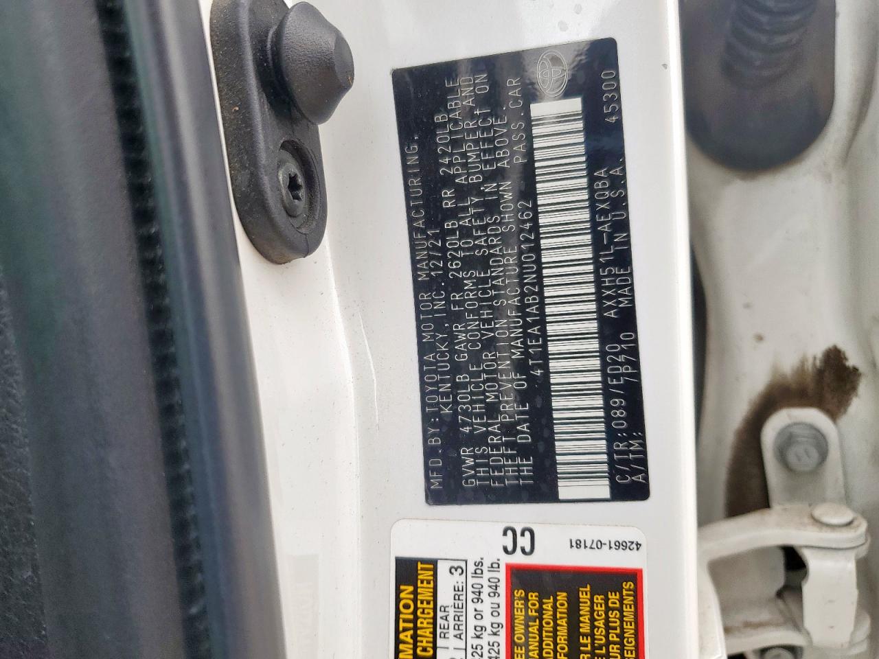 2022 Toyota Avalon Night Shade VIN: 4T1EA1AB2NU012462 Lot: 82292325