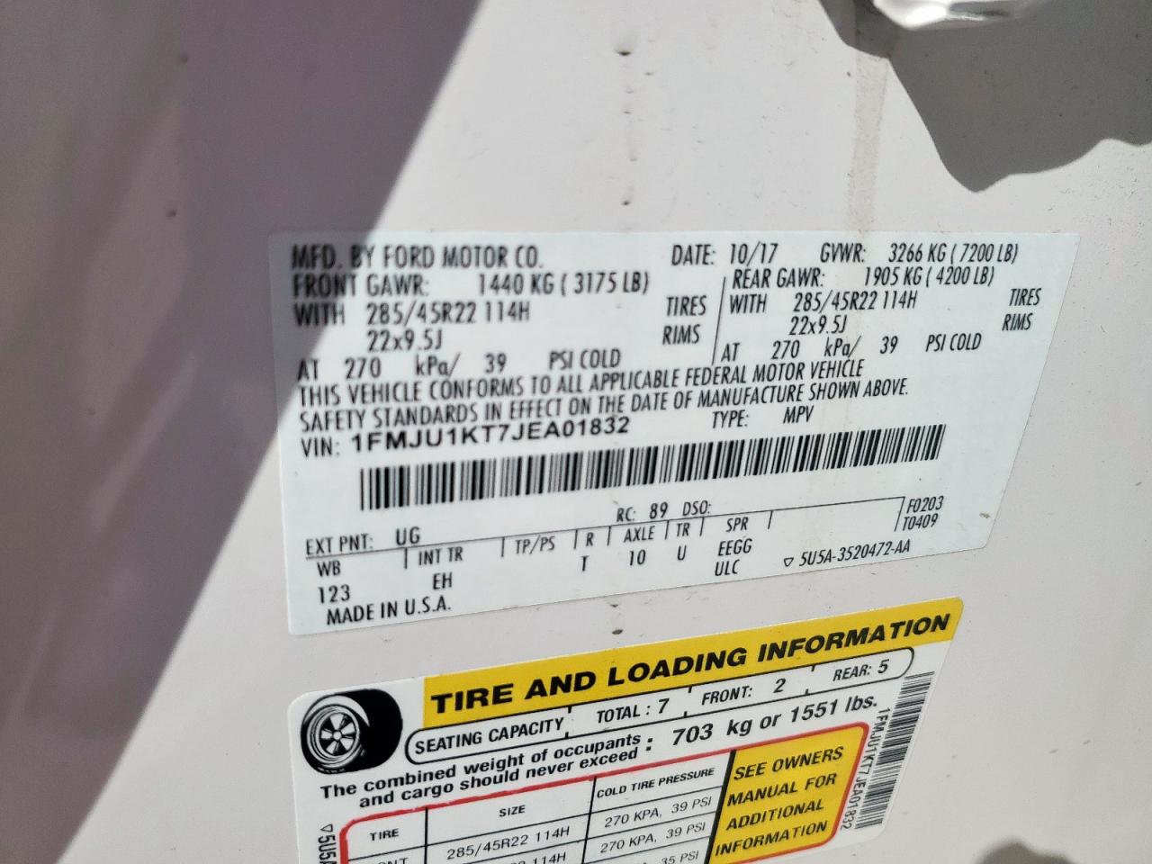 2018 Ford Expedition Limited VIN: 1FMJU1KT7JEA01832 Lot: 84660525