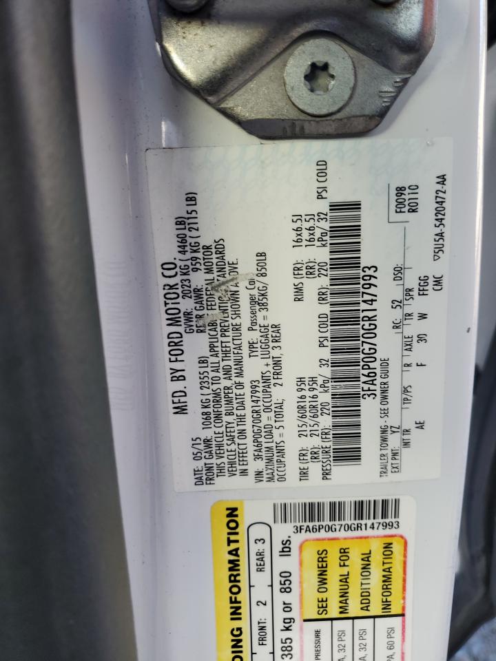 2016 Ford Fusion S VIN: 3FA6P0G70GR147993 Lot: 84700295