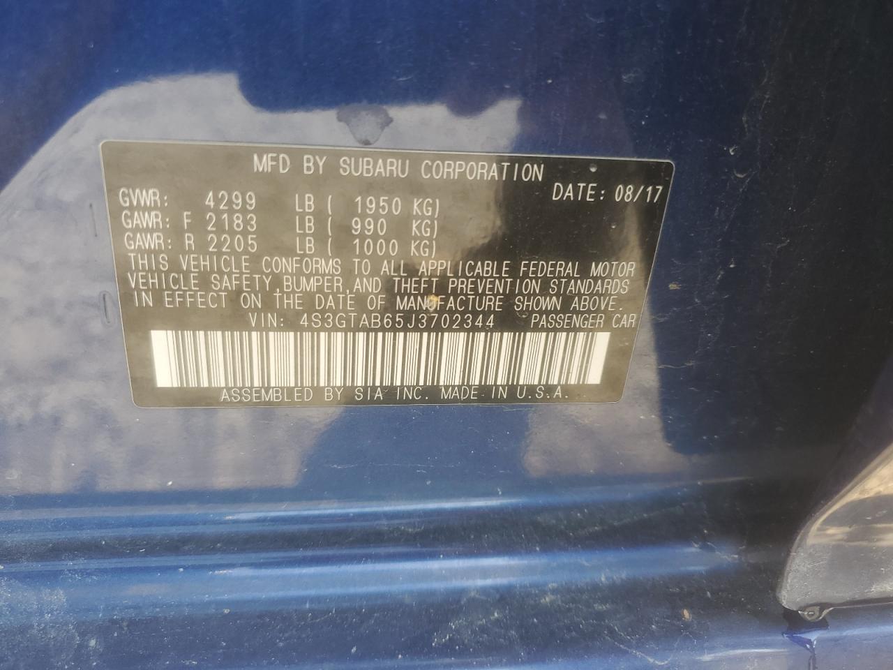 2018 Subaru Impreza Premium VIN: 4S3GTAB65J3702344 Lot: 84746185