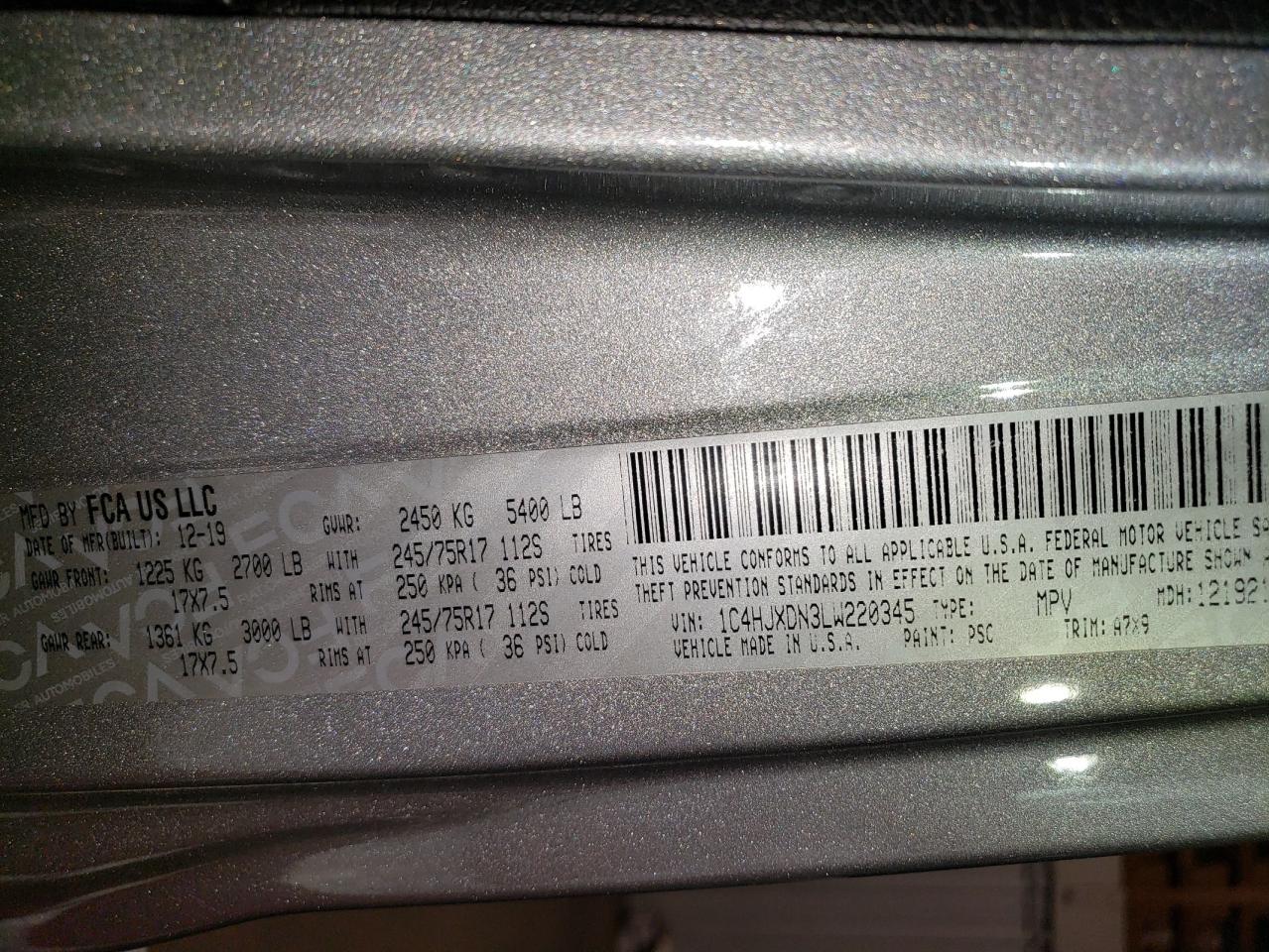 2020 Jeep Wrangler Unlimited Sport VIN: 1C4HJXDN3LW220345 Lot: 85947745