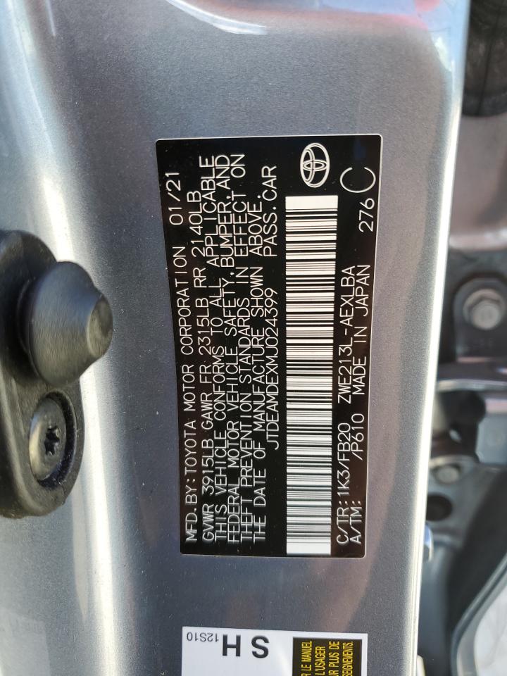 2021 Toyota Corolla Le VIN: JTDEAMDEXMJ024399 Lot: 85104455