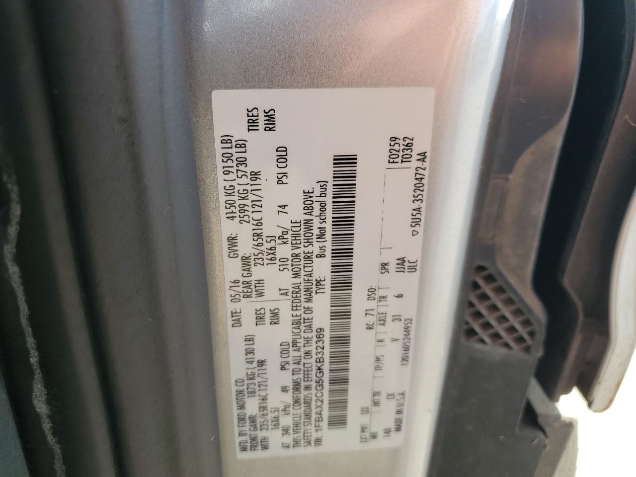 2016 Ford Transit T-350 VIN: 1FBAX2CG5GKB32369 Lot: 84911275