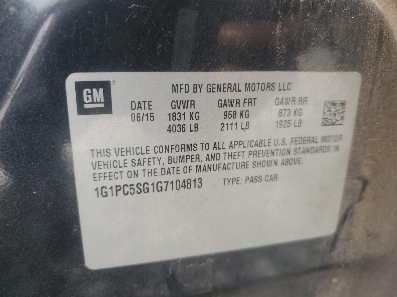 2016 Chevrolet Cruze Limited Ls VIN: 1G1PC5SG1G7104813 Lot: 85492425