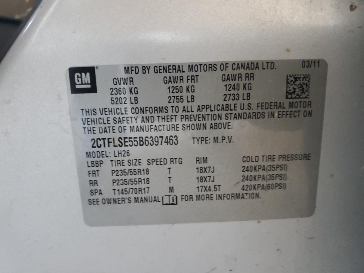 2011 GMC Terrain Sle VIN: 2CTFLSE55B6397463 Lot: 84782635