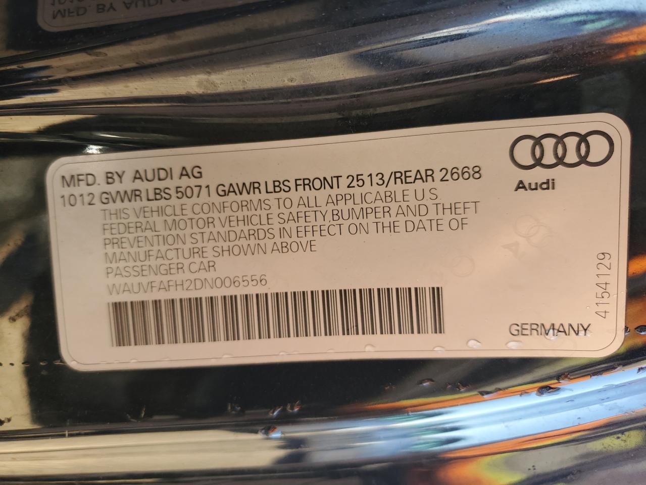 2013 Audi A5 Prestige VIN: WAUVFAFH2DN006556 Lot: 89692665