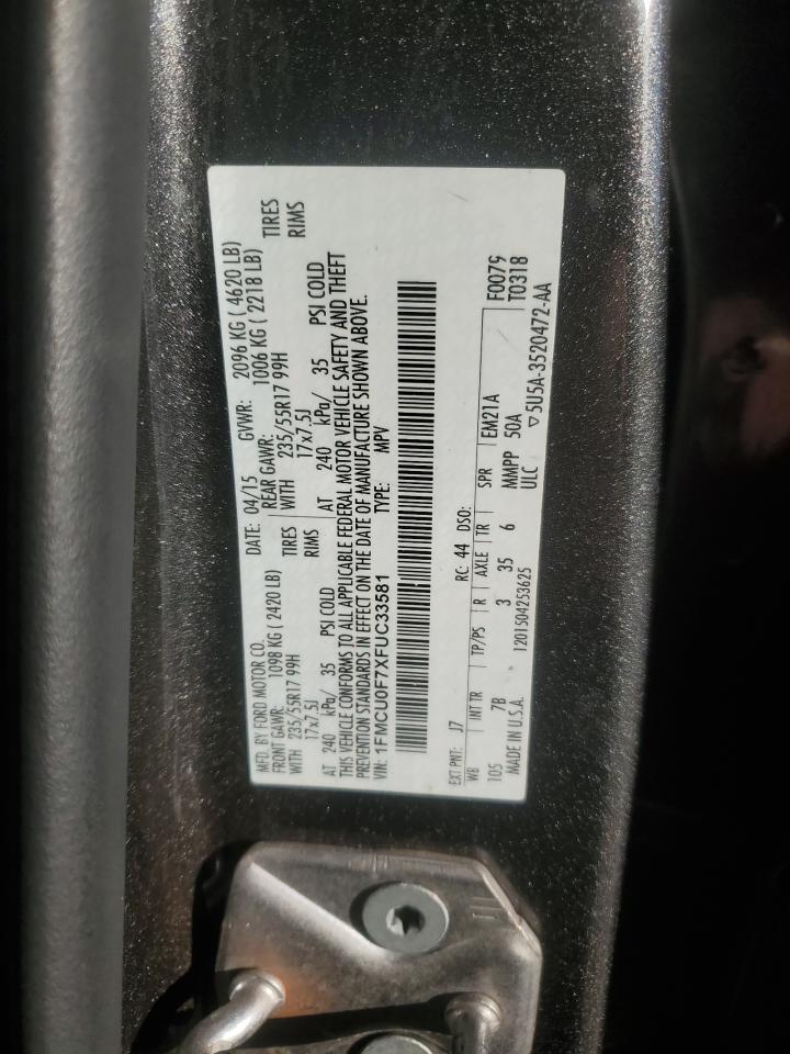 2015 Ford Escape S VIN: 1FMCU0F7XFUC33581 Lot: 86256305