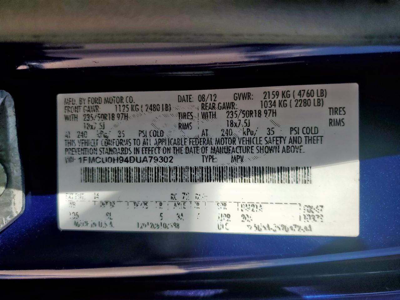 2013 Ford Escape Sel VIN: 1FMCU0H94DUA79302 Lot: 82146915