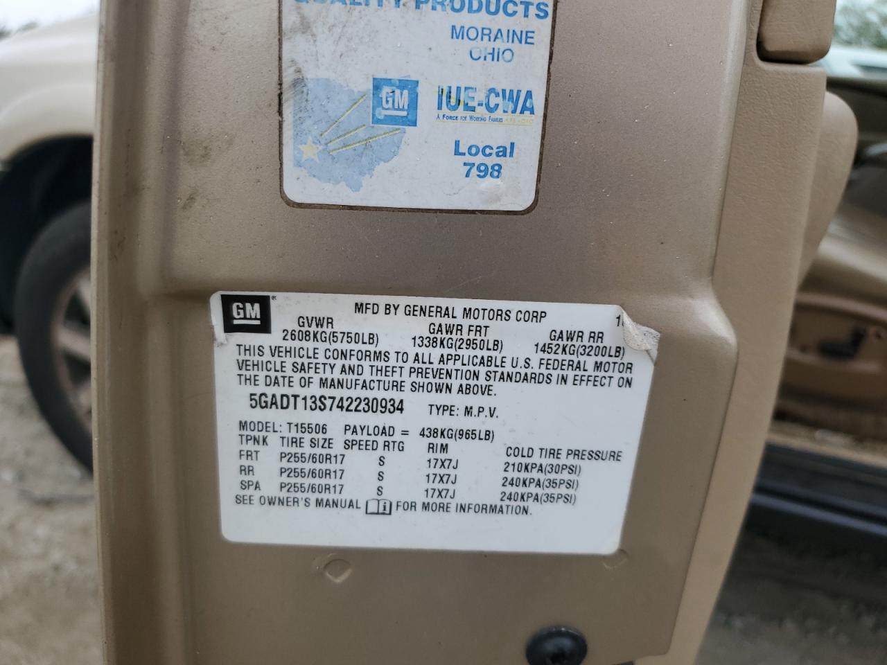 2004 Buick Rainier Cxl VIN: 5GADT13S742230934 Lot: 86299675