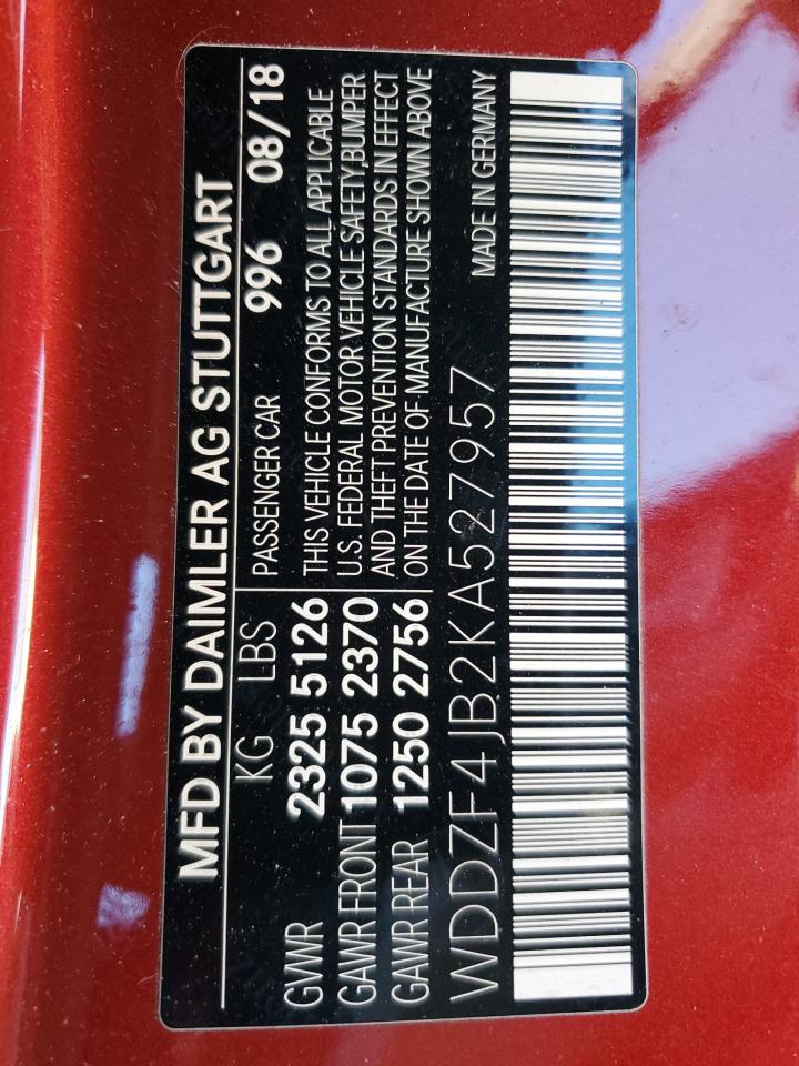 2019 Mercedes-Benz E 300 VIN: WDDZF4JB2KA527957 Lot: 85870725