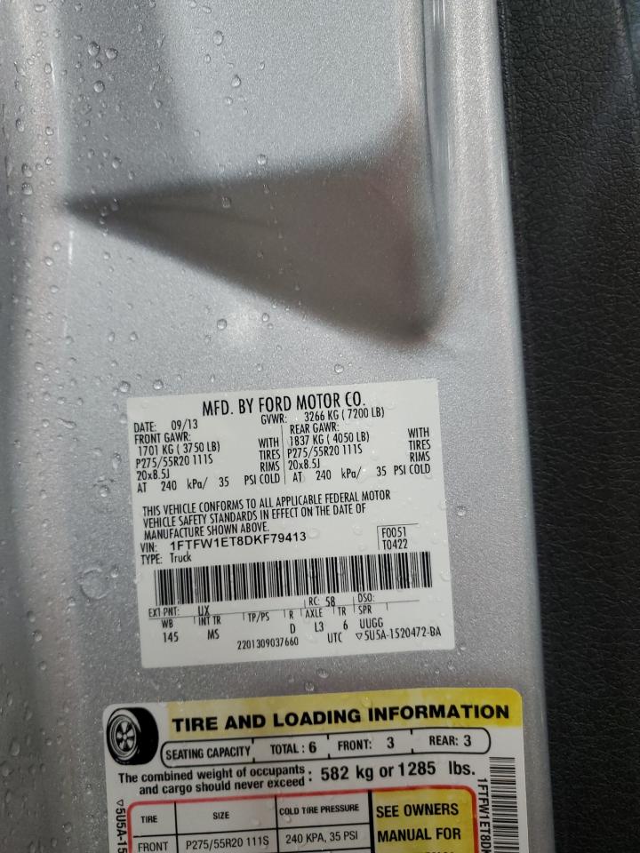 2013 Ford F150 Supercrew VIN: 1FTFW1ET8DKF79413 Lot: 85497825