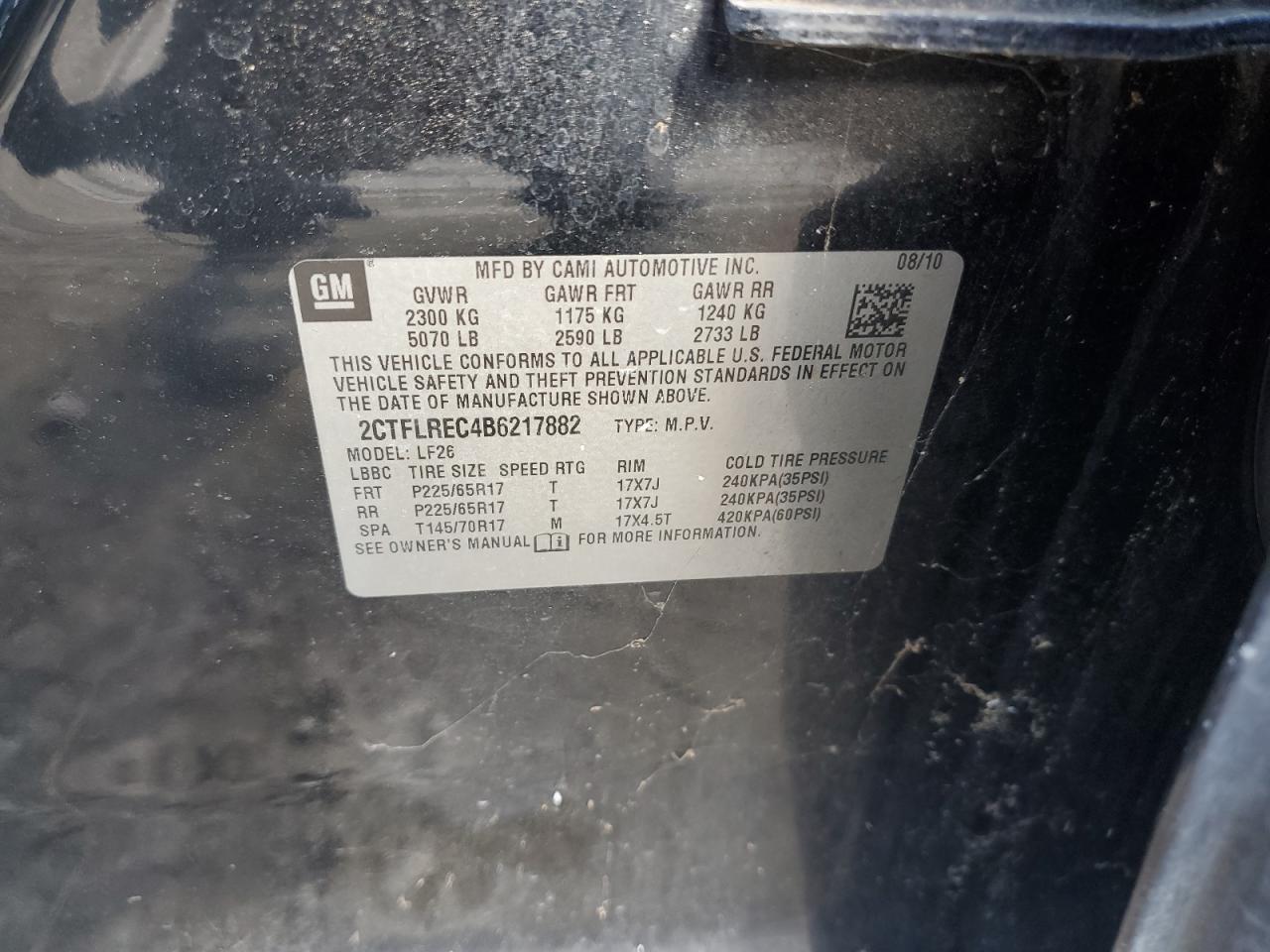 2011 GMC Terrain Sle VIN: 2CTFLREC4B6217882 Lot: 82471005