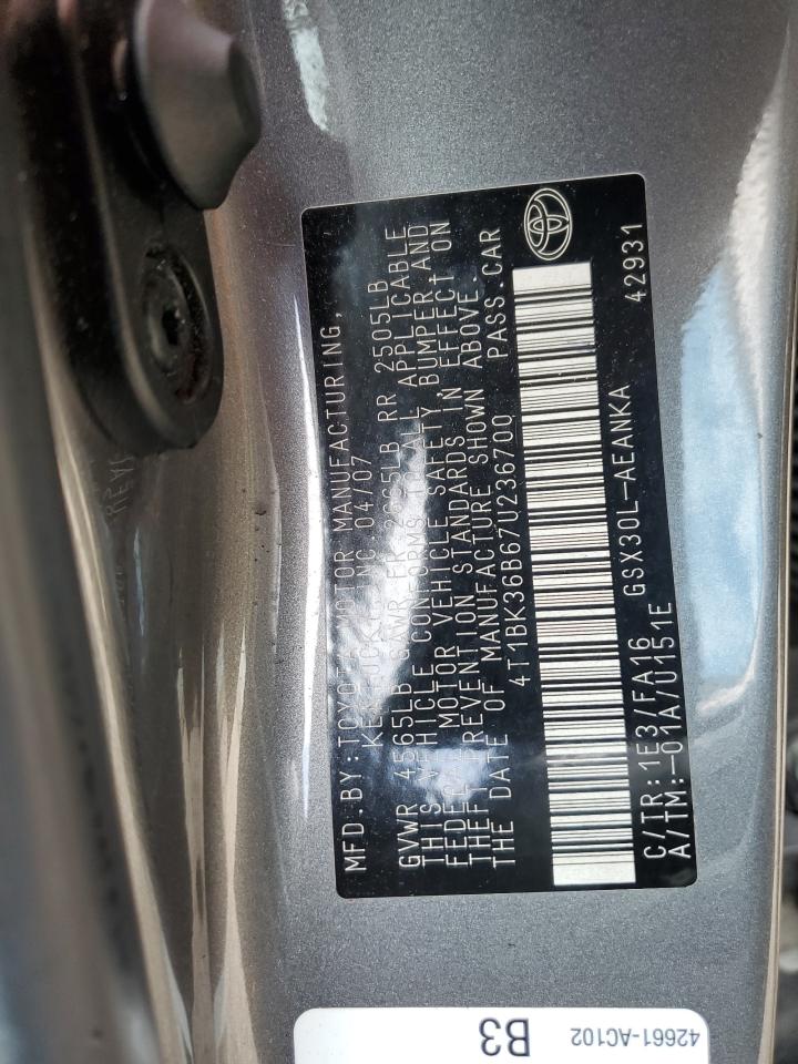 2007 Toyota Avalon Xl VIN: 4T1BK36B67U236700 Lot: 81915595