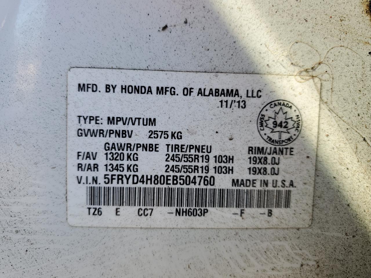 2014 Acura Mdx Advance VIN: 5FRYD4H80EB504760 Lot: 89530235