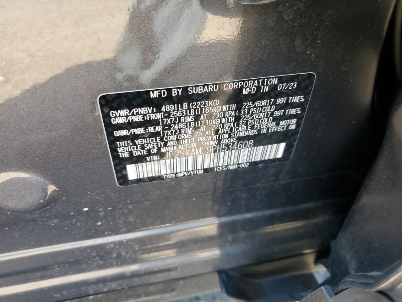 2023 Subaru Forester Wilderness VIN: JF2SKAMC9PH534608 Lot: 84301425