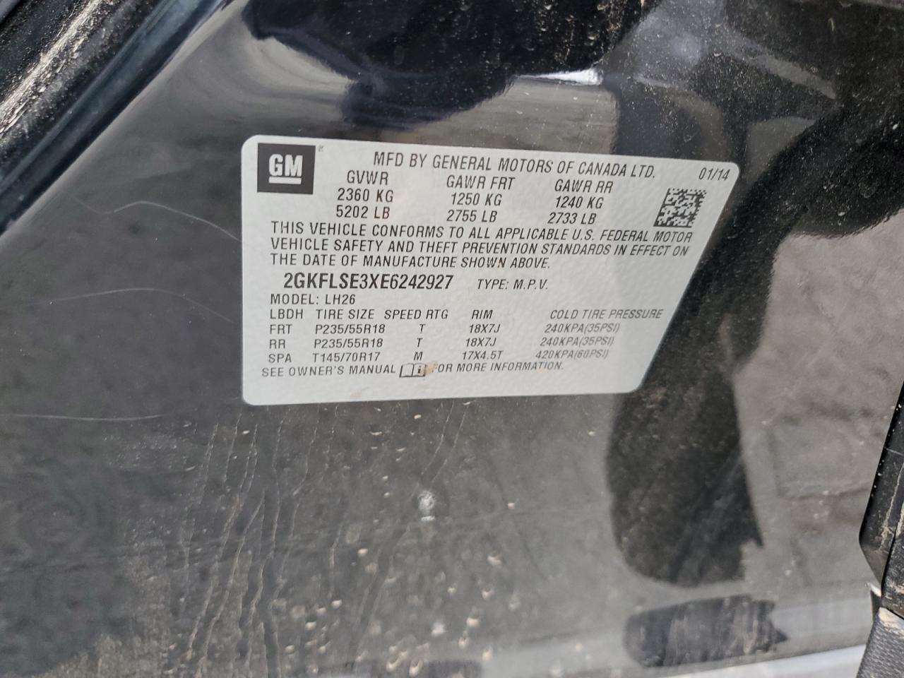 2014 GMC Terrain Slt VIN: 2GKFLSE3XE6242927 Lot: 82333435