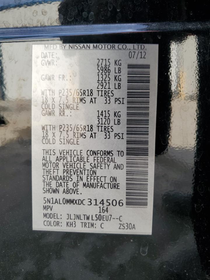 2013 Infiniti Jx35 VIN: 5N1AL0MMXDC314506 Lot: 86432675