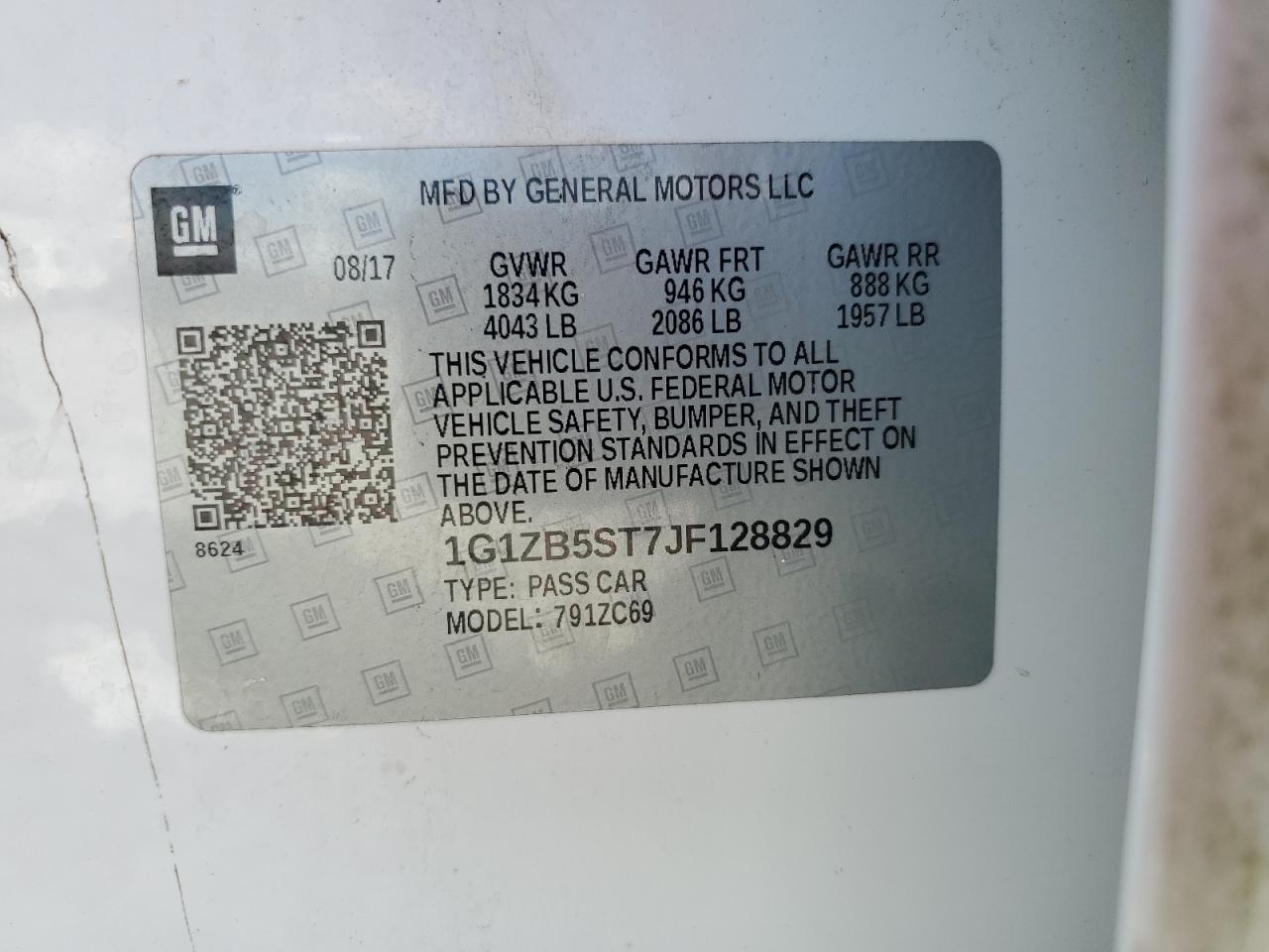 2018 Chevrolet Malibu Ls VIN: 1G1ZB5ST7JF128829 Lot: 85352435