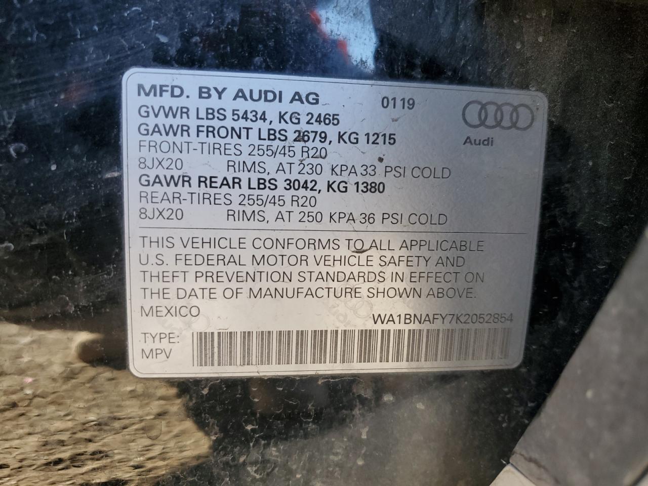 2019 Audi Q5 Premium Plus VIN: WA1BNAFY7K2052854 Lot: 84751605