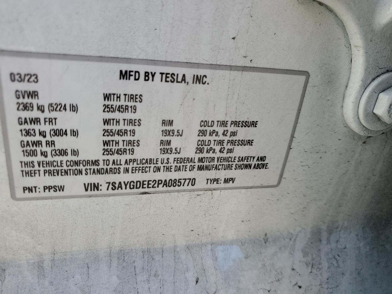 2023 Tesla Model Y VIN: 7SAYGDEE2PA085770 Lot: 89914815