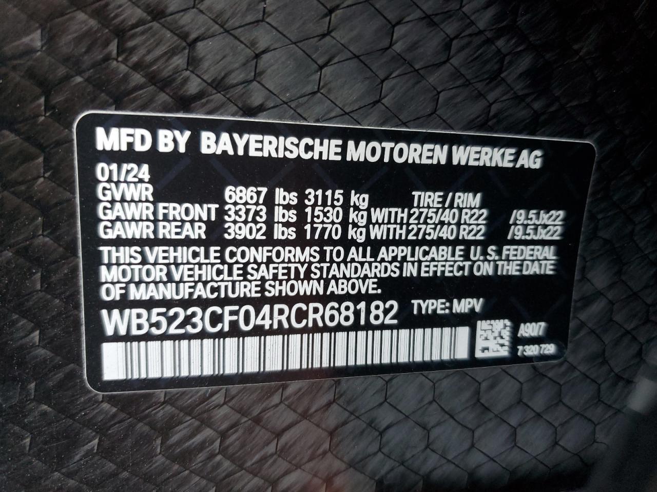 2024 BMW Ix xDrive50 VIN: WB523CF04RCR68182 Lot: 87116675