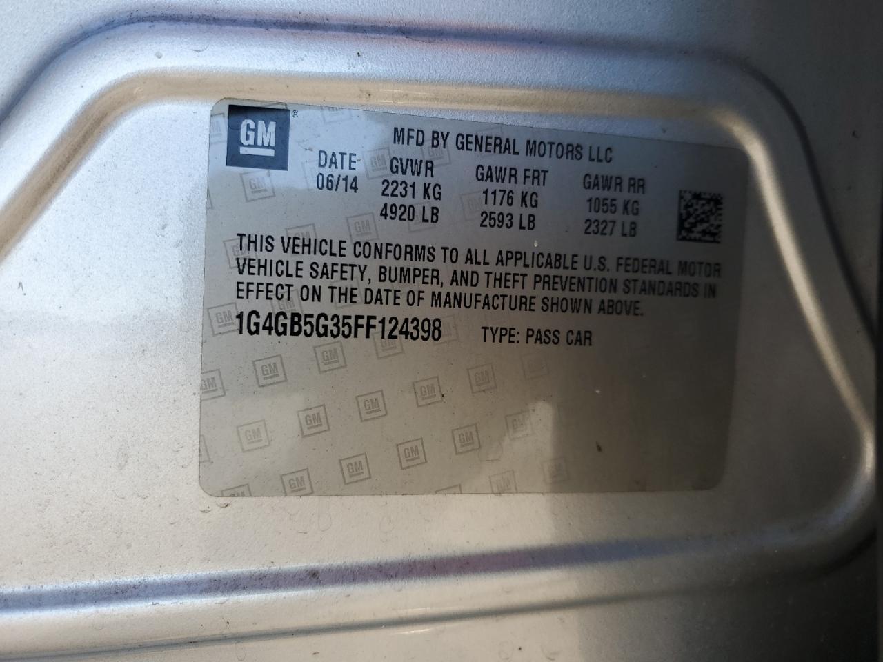 2015 Buick Lacrosse VIN: 1G4GB5G35FF124398 Lot: 90927105