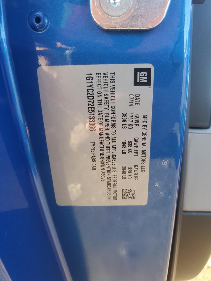 2014 Chevrolet Corvette Stingray 2Lt VIN: 1G1YC2D72E5133066 Lot: 85666055