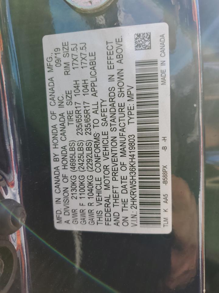 2019 Honda Cr-V Lx VIN: 2HKRW5H36KH419803 Lot: 85526195