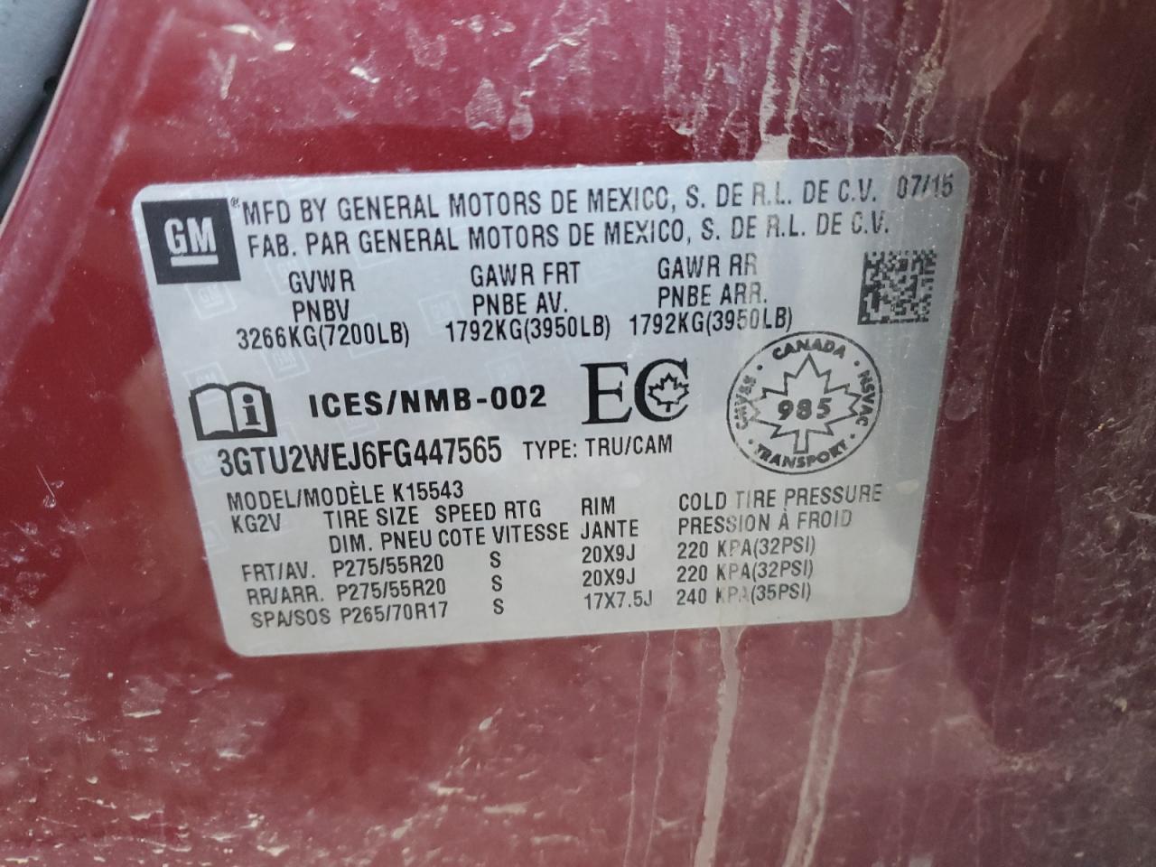 2015 GMC Sierra K1500 Denali VIN: 3GTU2WEJ6FG447565 Lot: 85923835