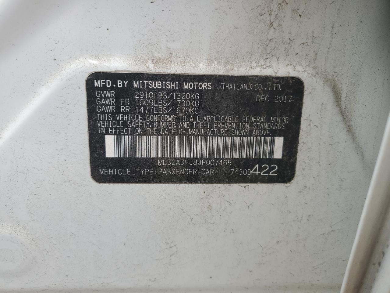 2018 Mitsubishi Mirage Es VIN: ML32A3HJ8JH007465 Lot: 90575185