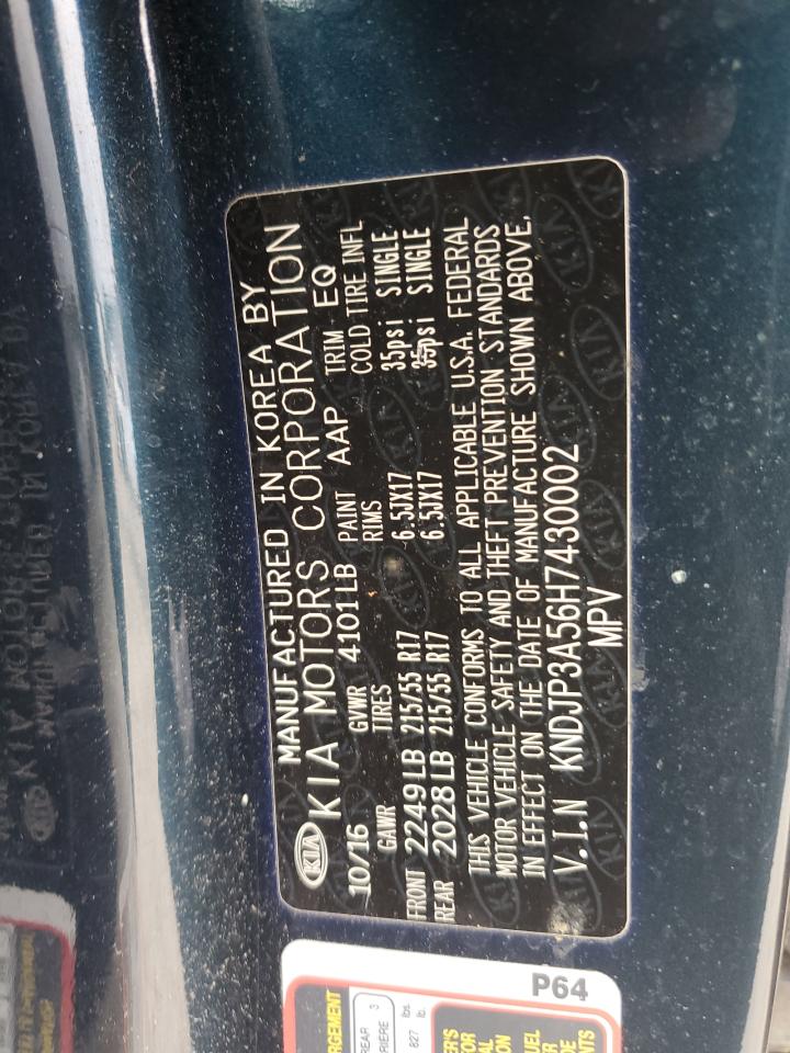 2017 Kia Soul + VIN: KNDJP3A56H7430002 Lot: 86187825