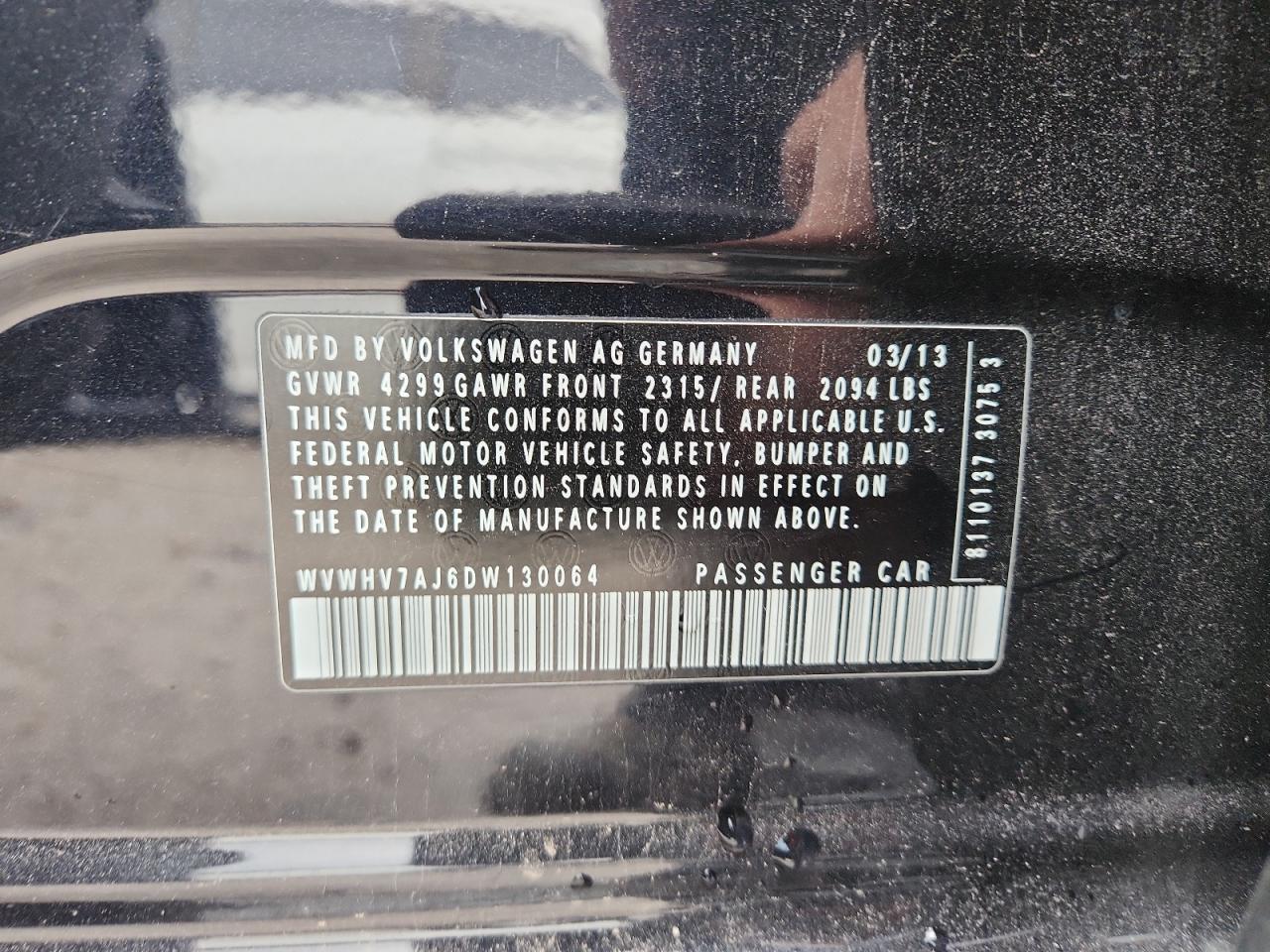 2013 Volkswagen Gti VIN: WVWHV7AJ6DW130064 Lot: 90047405