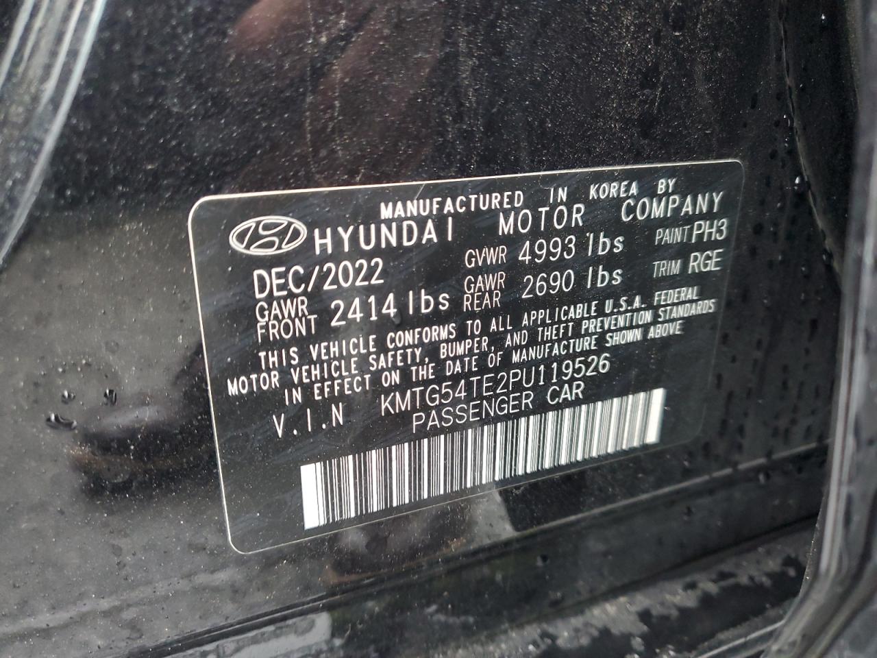 2023 Genesis G70 Base VIN: KMTG54TE2PU119526 Lot: 85142515