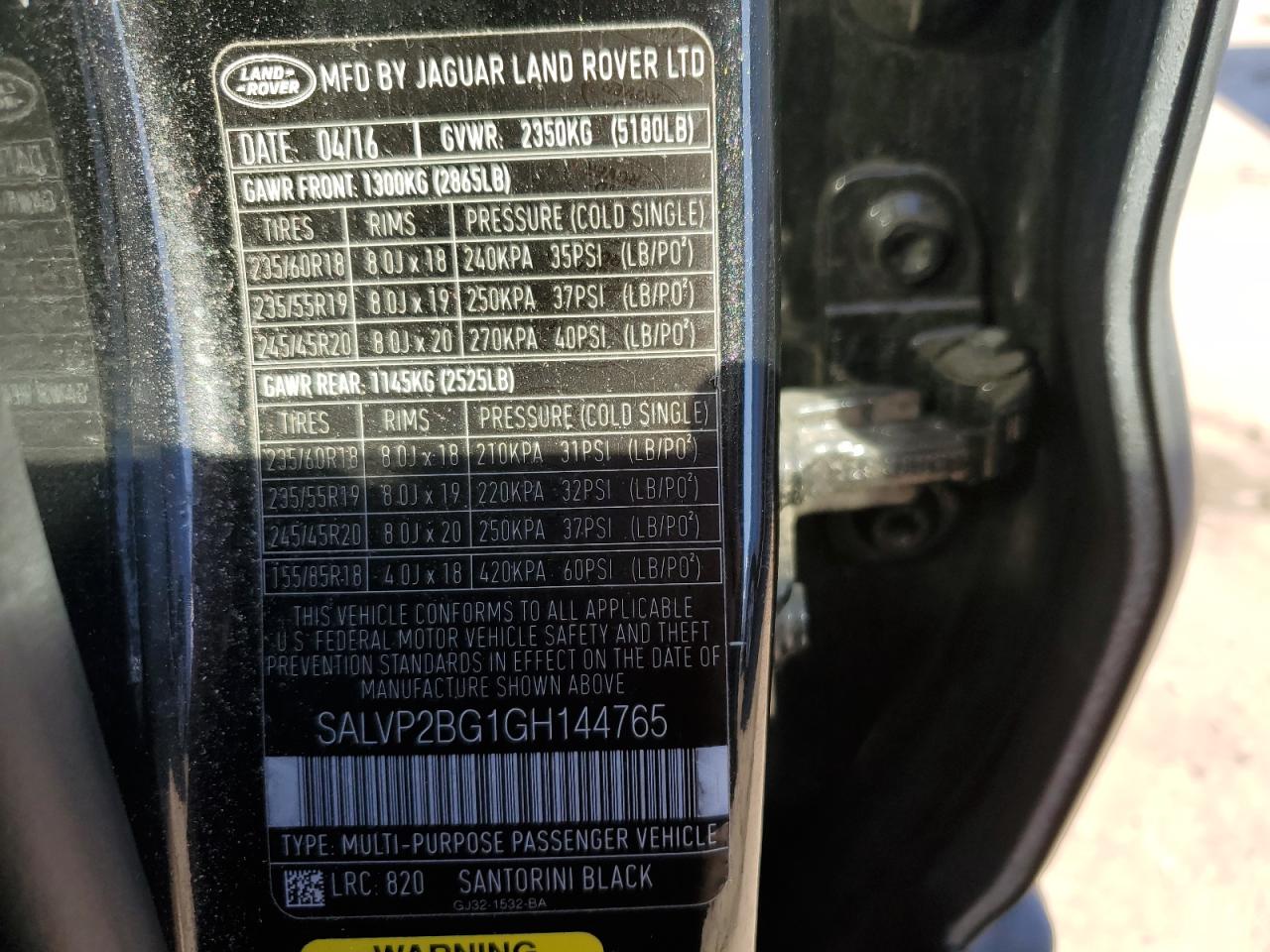 2016 Land Rover Range Rover Evoque Se VIN: SALVP2BG1GH144765 Lot: 90485285