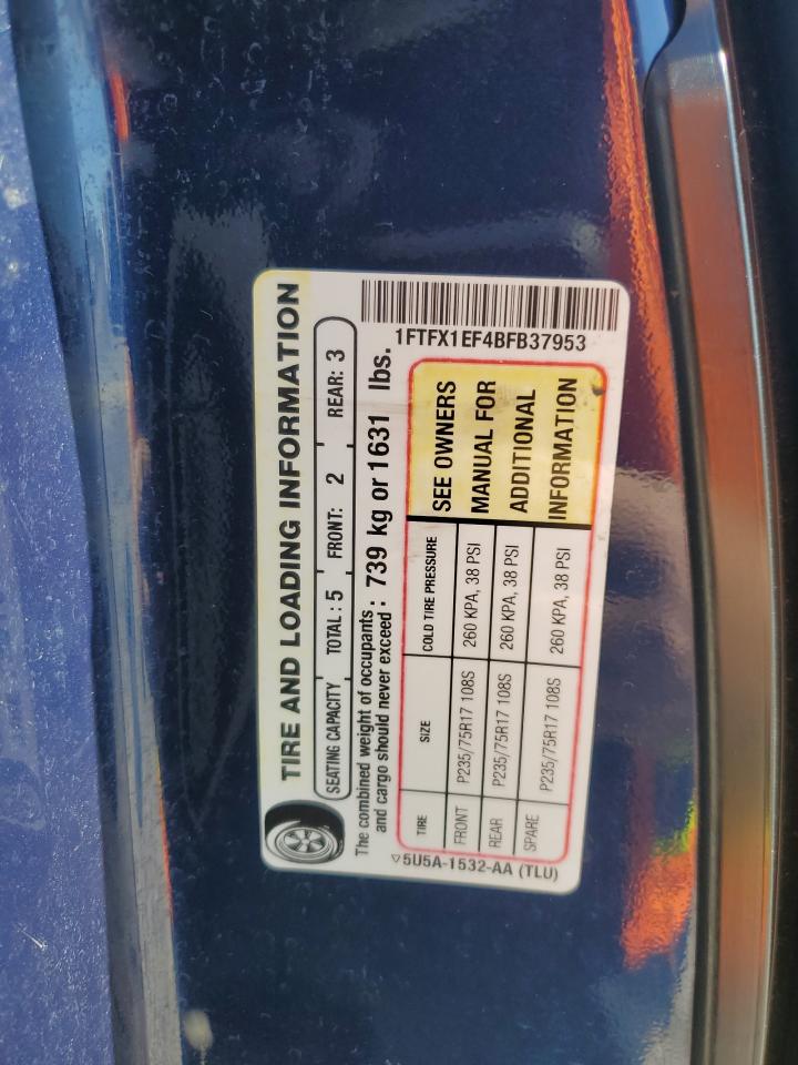 2011 Ford F150 Super Cab VIN: 1FTFX1EF4BFB37953 Lot: 85376505