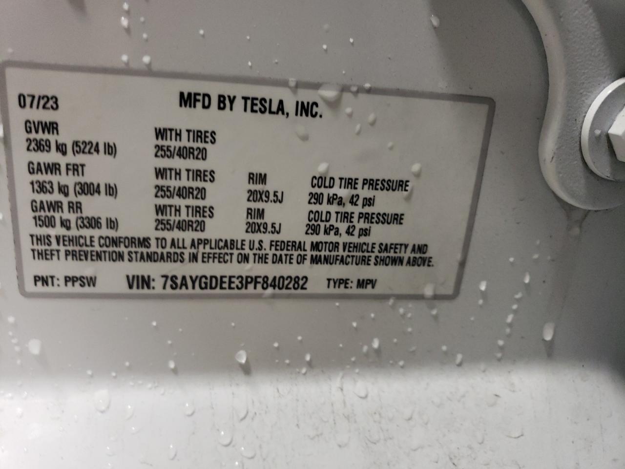 2023 Tesla Model Y VIN: 7SAYGDEE3PF840282 Lot: 82235775