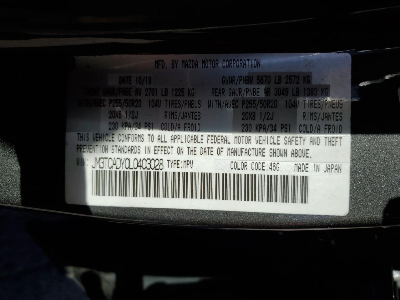 2020 Mazda Cx-9 Grand Touring VIN: JM3TCADY0L0403028 Lot: 81952555