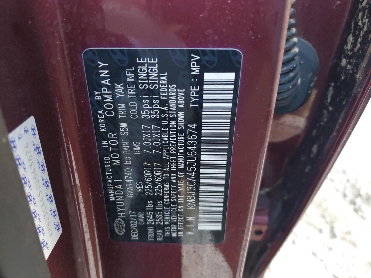 2018 Hyundai Tucson Sel VIN: KM8J3CA45JU643674 Lot: 81935905